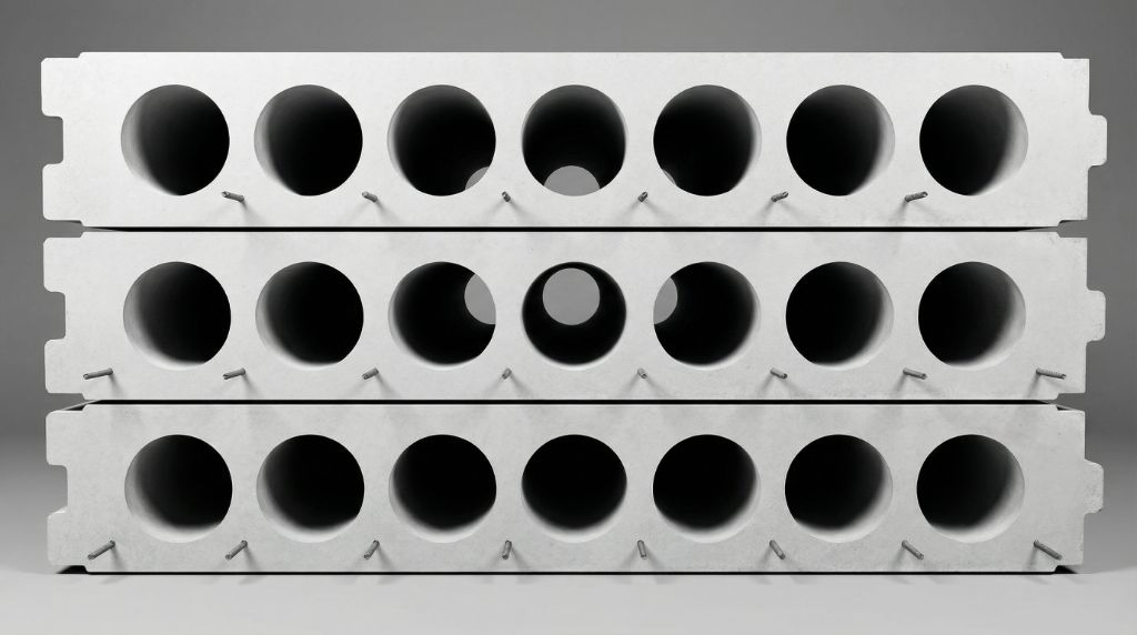 Hollow-core wall panel 7-core cross-section